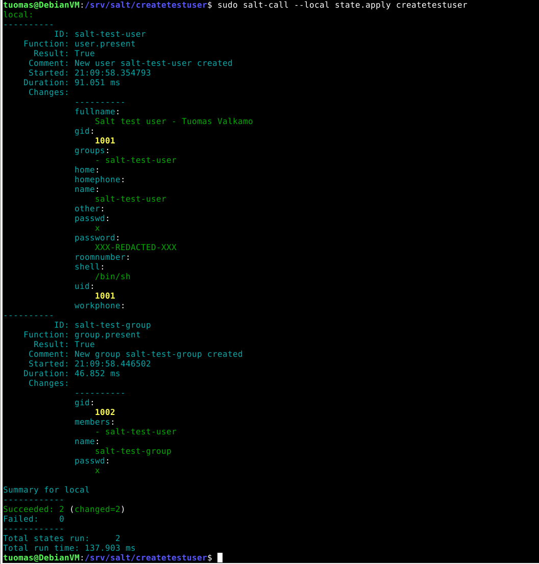 user and group were created