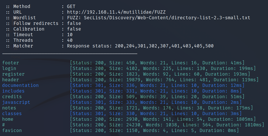 FFUF output